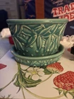 Vintage McCoy Pottery Green Hobnail & Leaves Planter Saucer 6x4 1940's 4"T