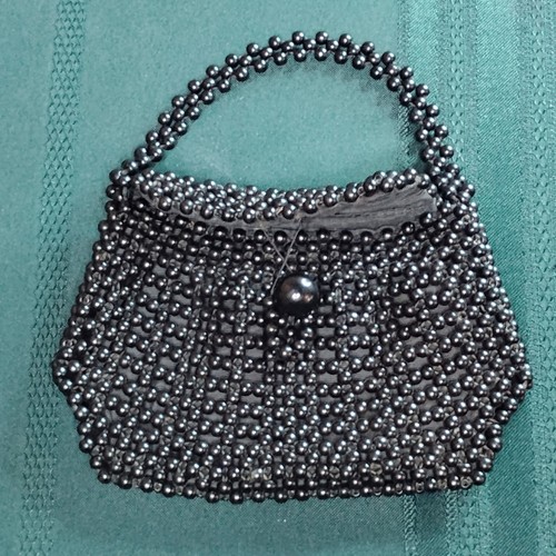 Borsa a mano nera in legno con perline chiusura a perline 6 pollici - P - Foto 1 di 9