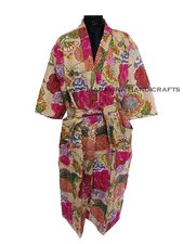 women winter wear Tropicana Print Beige Indian cotton kantha mid length Jacket