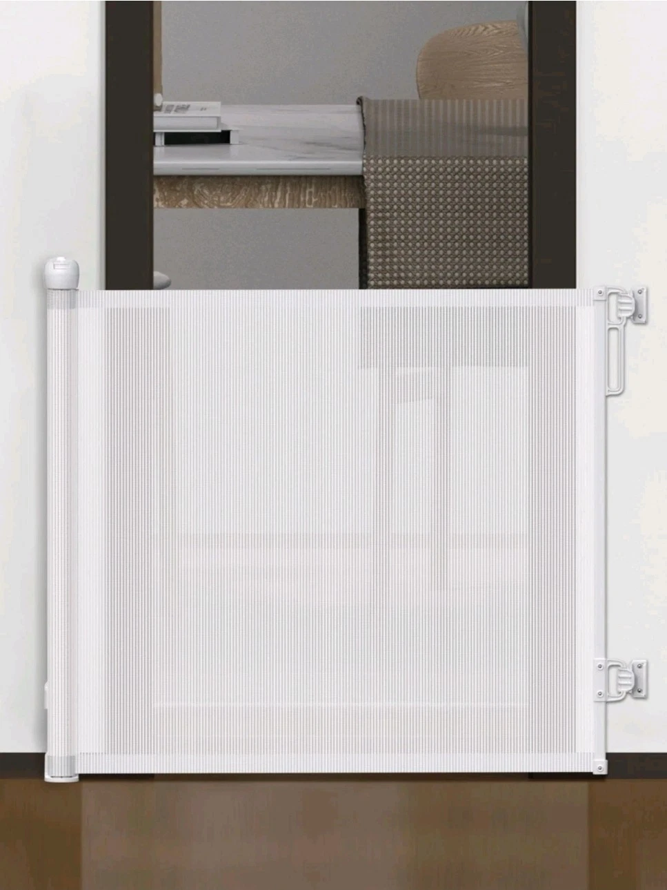 Retractable Baby Gate 140cm Wide White Mesh Safety Pet Gate for Stairs Doorways