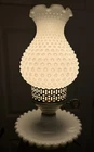 Vintage Hobnail Chimney Milk Glass 1950s Table Lamp 10.5” Tall White Brass Key