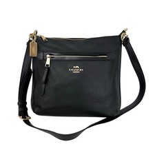 Coach Mae File Crossbody Messenger Bag in Black Pebbled Leather F34823