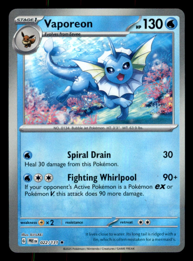 Vaporeon Reverse Holo Rare SV: Prismatic Evolutions 022/131 NM