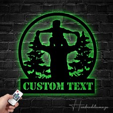 Custom Dad Son Shoulder Piggyback Metal Wall Art LED Light