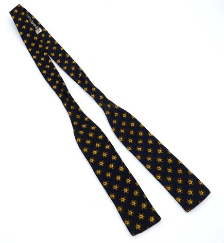 F. R. Tripler & Co. Silk Bow Tie, Navy Blue, Yellow, Black Sunburst Design, 33"