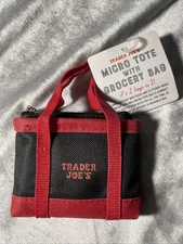 Trader Joe's Black Micro Tote With Grocery Bag 2 In 1 Mini Ltd Edition BLK RED