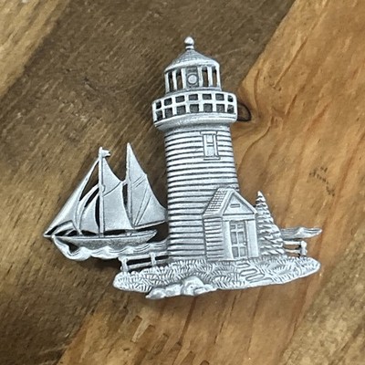''JJ'' Jonette Jewelry Silver Pewter Ocean Lighthouse  Sailboat Lapel Pin Brooch