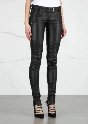 Women's Black Leather Pant 100% Real Lambskin Moto Biker Classic Slim fit
