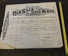 NEW GOCH GOLD MINES LTD SOUTH AFRICA 1899 SHARES CERTIFICATE REGISTERED 1907