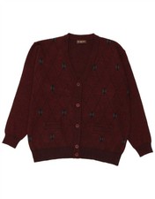 Vintage Mens Cardigan Sweater 2XL Burgundy Argyle/Diamond Wool BZ17
