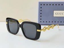 GC GG7303 Square Sunglasses Black Frame Gold Chain Temple Grey Lens 51mm