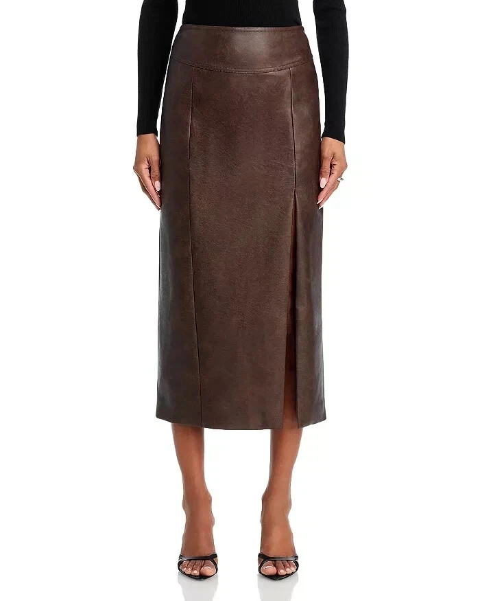 Women's Dark Chocolate Leather Flared Skirt| Genuine Sheepskin Leather Skirt XL.