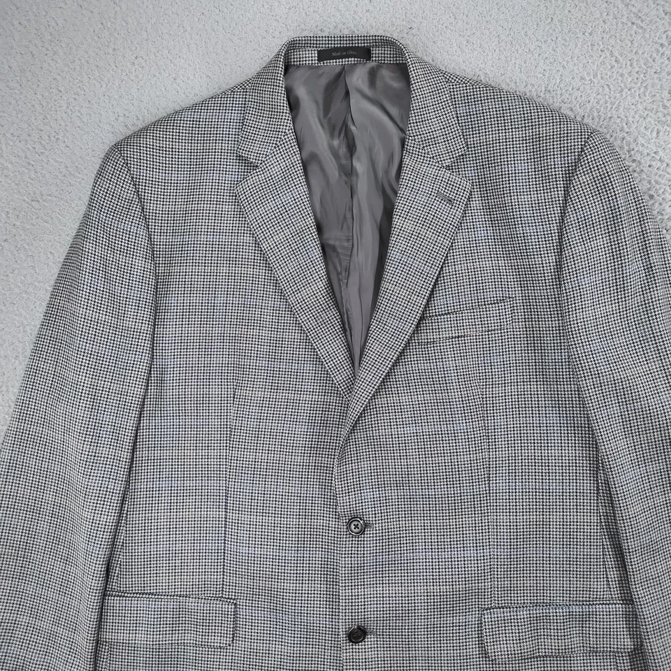 Chaps Blazer Mens 48L Gray Houndstooth Check Silk Wool Blend Sport Coat Jacket - Image 4 of 4