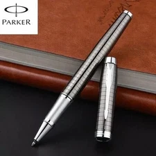 Good Metal Grey Grid Parker IM Series Rollerball Pen Fine Nib Black Ink Refill