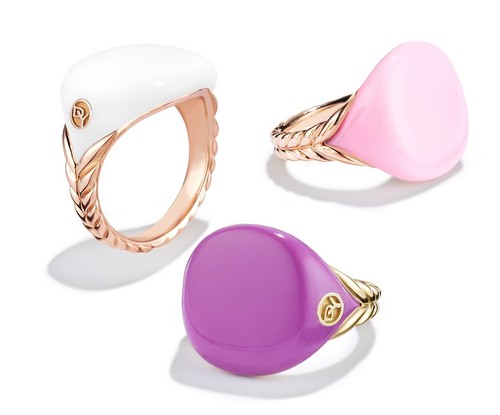 DAVID YURMAN 18K GOLD LARGE PINKY WHITE BUBBLEGUM RING - Picture 1 of 5