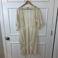 Boho Women's Cream Lace Duster Size Large