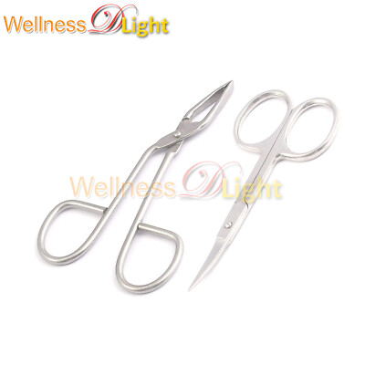 Pack Of 2 Eyebrow Tweezer Scissors W/ Sharp Edge Blade & Scissor Shaped Tweezers