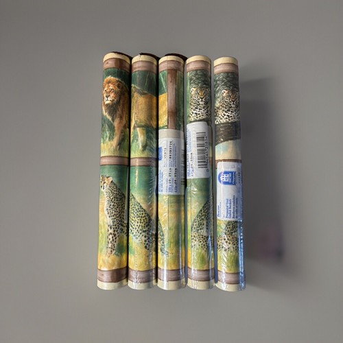 Chapters WALLPAPER BORDER (5) NEW Rolls 15ft X 10.25” Lion Leopard Vinyl Coated