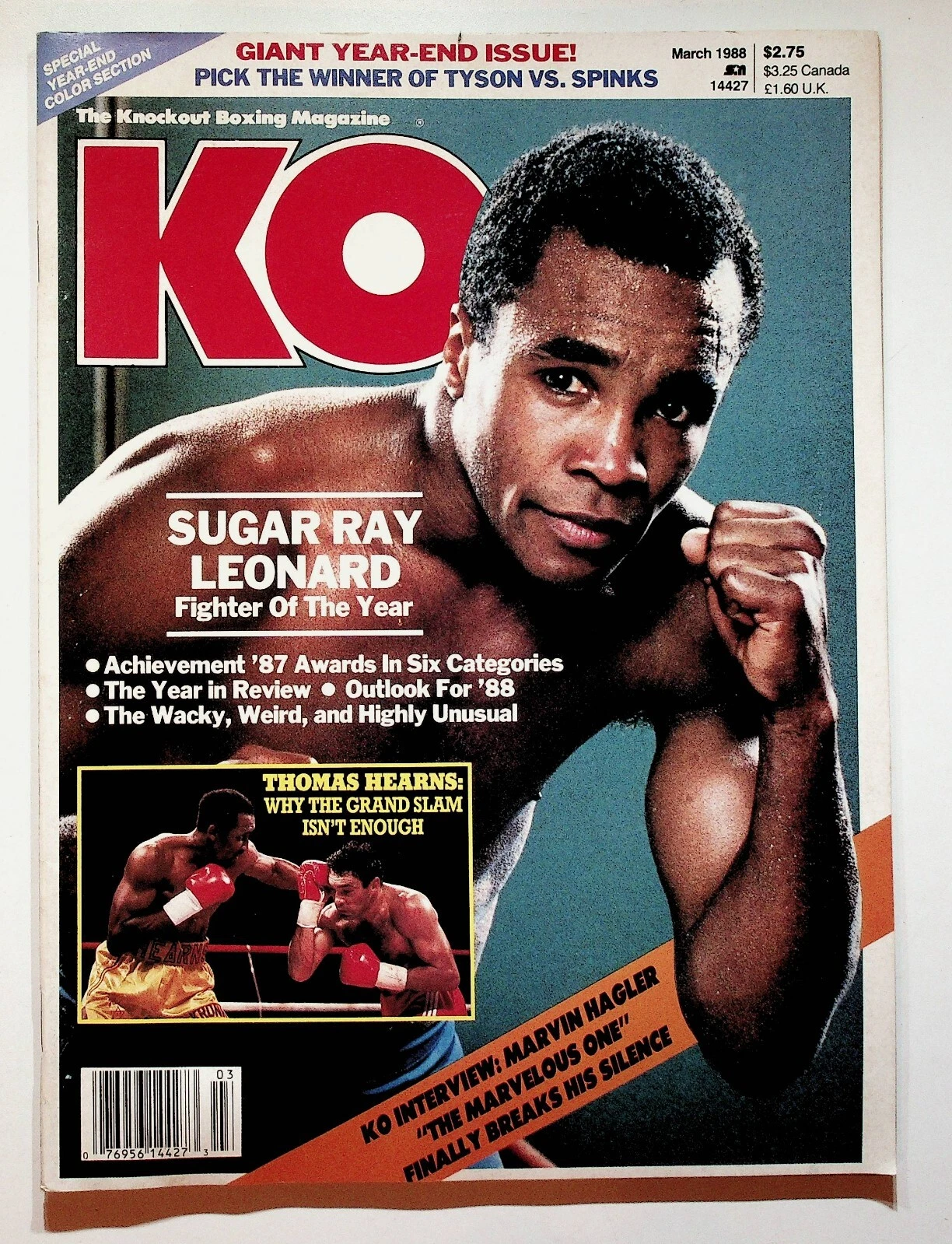 1988 March KO Knockout Boxing Magazine Sugar Ray Leonard Tyson Spinks Hagler - 画像1/8