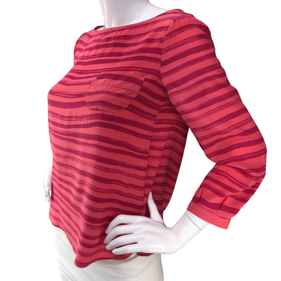 Kelly Wearstler Mujer Talla 4 Top Rayas Seda Cuello Barco Manga 3/4 Rosa Foto 4 de 4