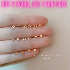 Stud Earrings S925 Tiny Gold White Gold Geometric Star Heart Dainty Gift Present