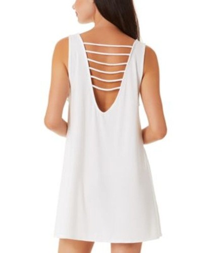 California Waves WHITE Juniors' Strappy Swim Cover-up Dress, US Small - Picture 3 of 4