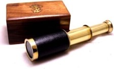 Vintage 6" Handheld Brass, Telescope with Wooden Box, Pirate Navigation Handmade