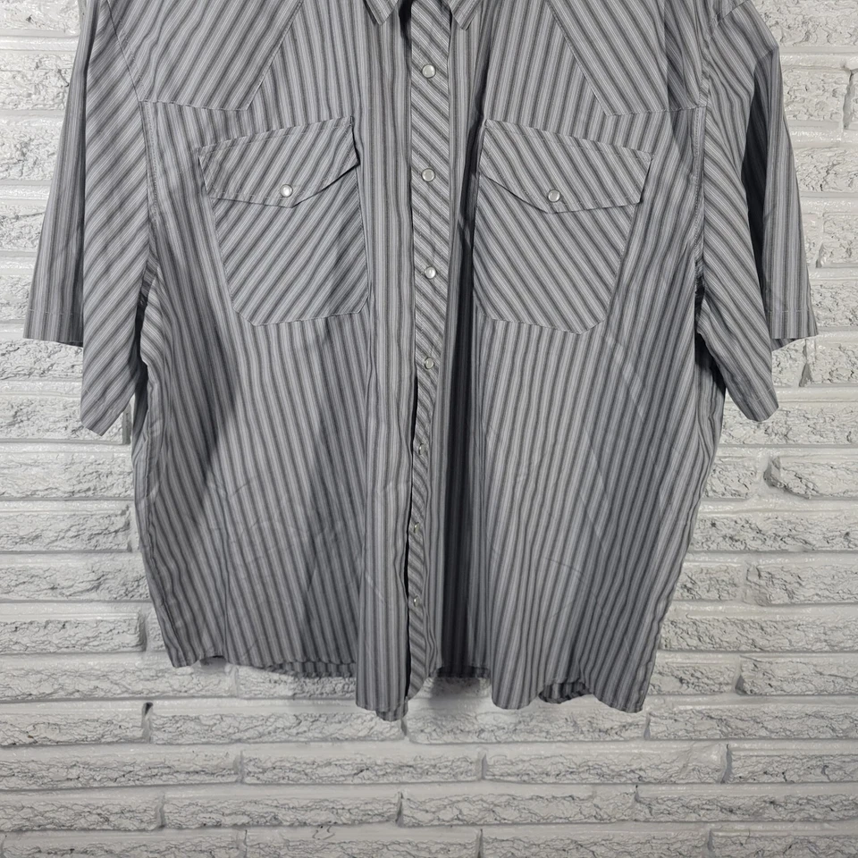 Haband Mens Shirt 3XL Western Short Sleeve Gray Stripe Snaps Pockets Lightweight - Image 4 of 4