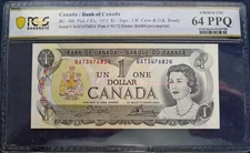 1973 Bank of Canada $1 One Dollar Note/ signed: CROW & Bouey!