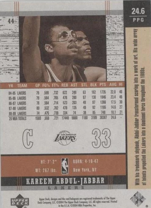 2003-04 Upper Deck UD Legends - Kareem Abdul-Jabbar #44
