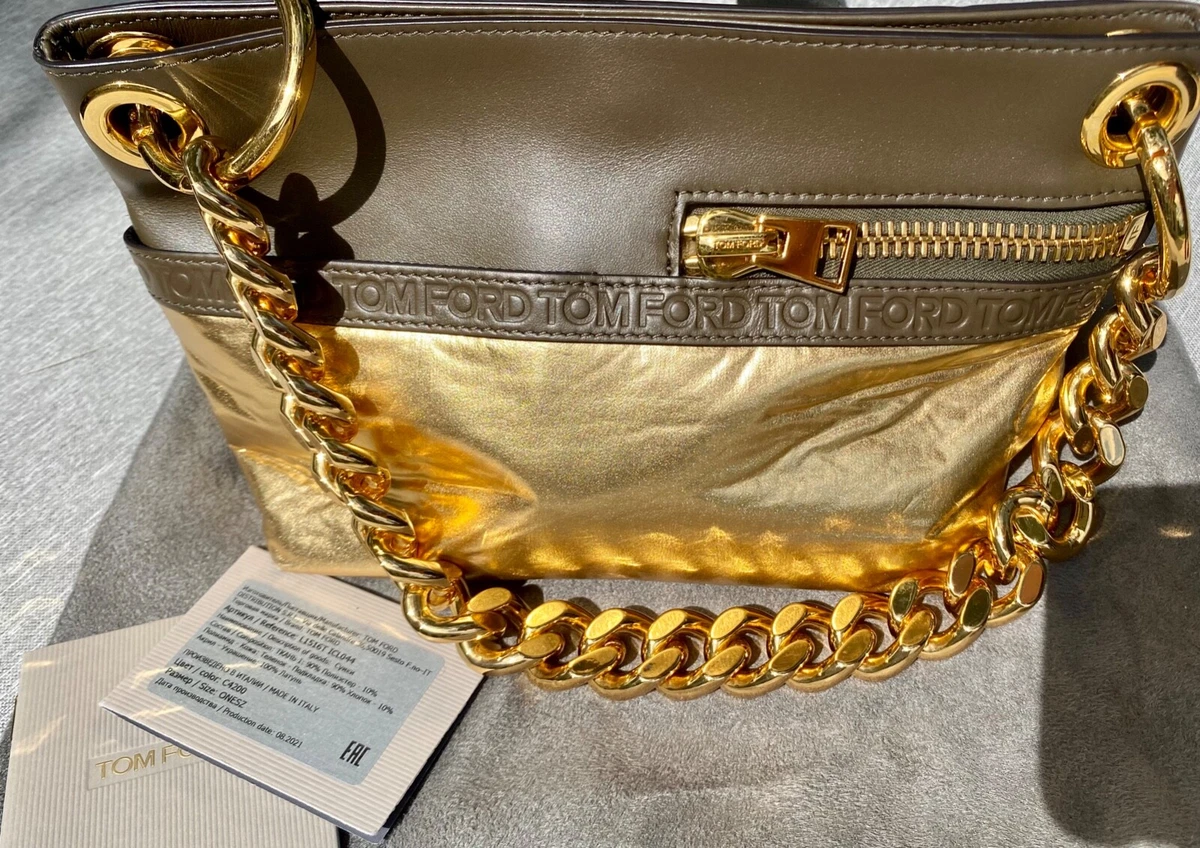 Tom Ford Chain Link Gold Olive Leather Chain Bag