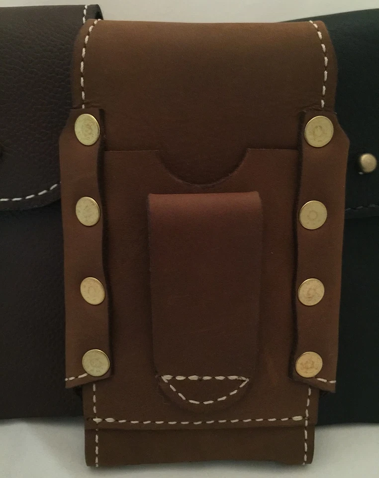 BROWN LEATHER PHONE CASE with CARD WALLET iPhone Plus 6+ 7+ 8+ X HANDMADE in USA - Image 2 of 4