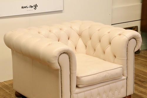 Chesterfield Cream Leather Club Armchair - Picture 12 of 17