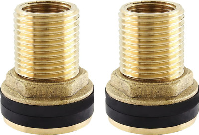 2 Pcs Brass Bulkhead Fitting 3/8 Female 1/2 Male Water Tank Connector
