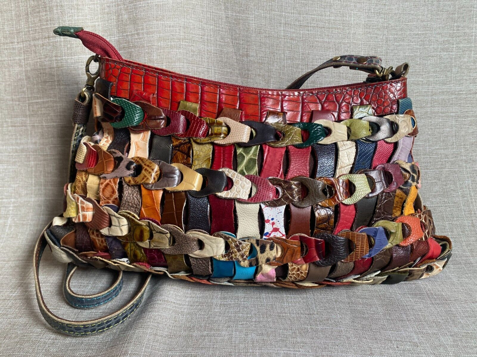 Vintage Leather Patchwork Multicolour Multi-Textu… - image 1