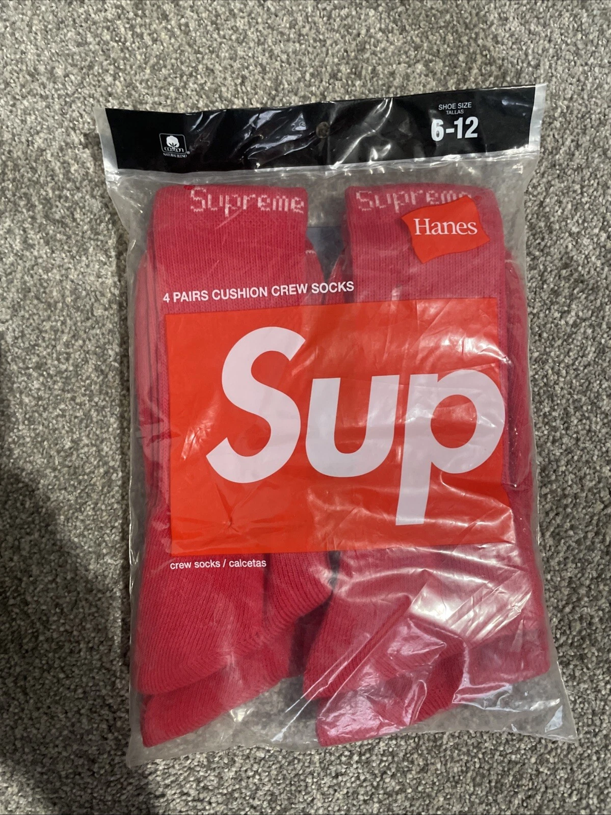 Chaussettes Supreme x Hanes neuves   Lot de 4   Rouge   6 12 