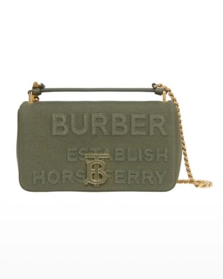 BURBERRY Lola Small Embroidered Horseferry Shoulder Bag Dark Fern Green 