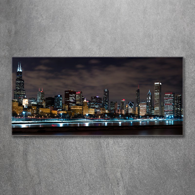 Glas-Bild Wandbilder Druck auf Glas 120x60 Sehenswürdigkeiten Chicago bei Nacht