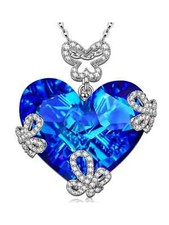 Collane Donna con strass farfalla a forma di cuore blu elegante Lunghezza: 50 cm