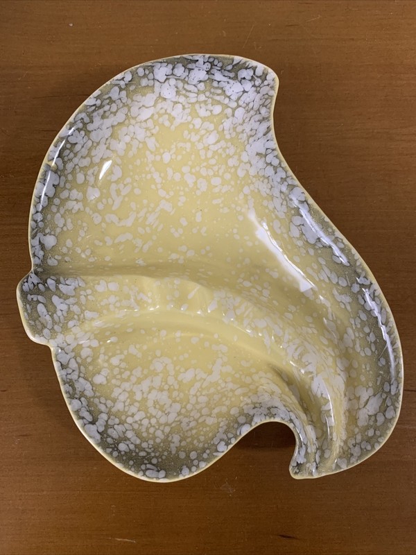 California Pottery Ashtray Modern Decor Speckled Yellow White Black USA 104 MCM