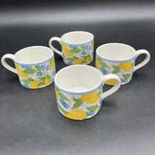 4 Corelle Mugs Country Lemon & Blueberries Stoneware  VTG
