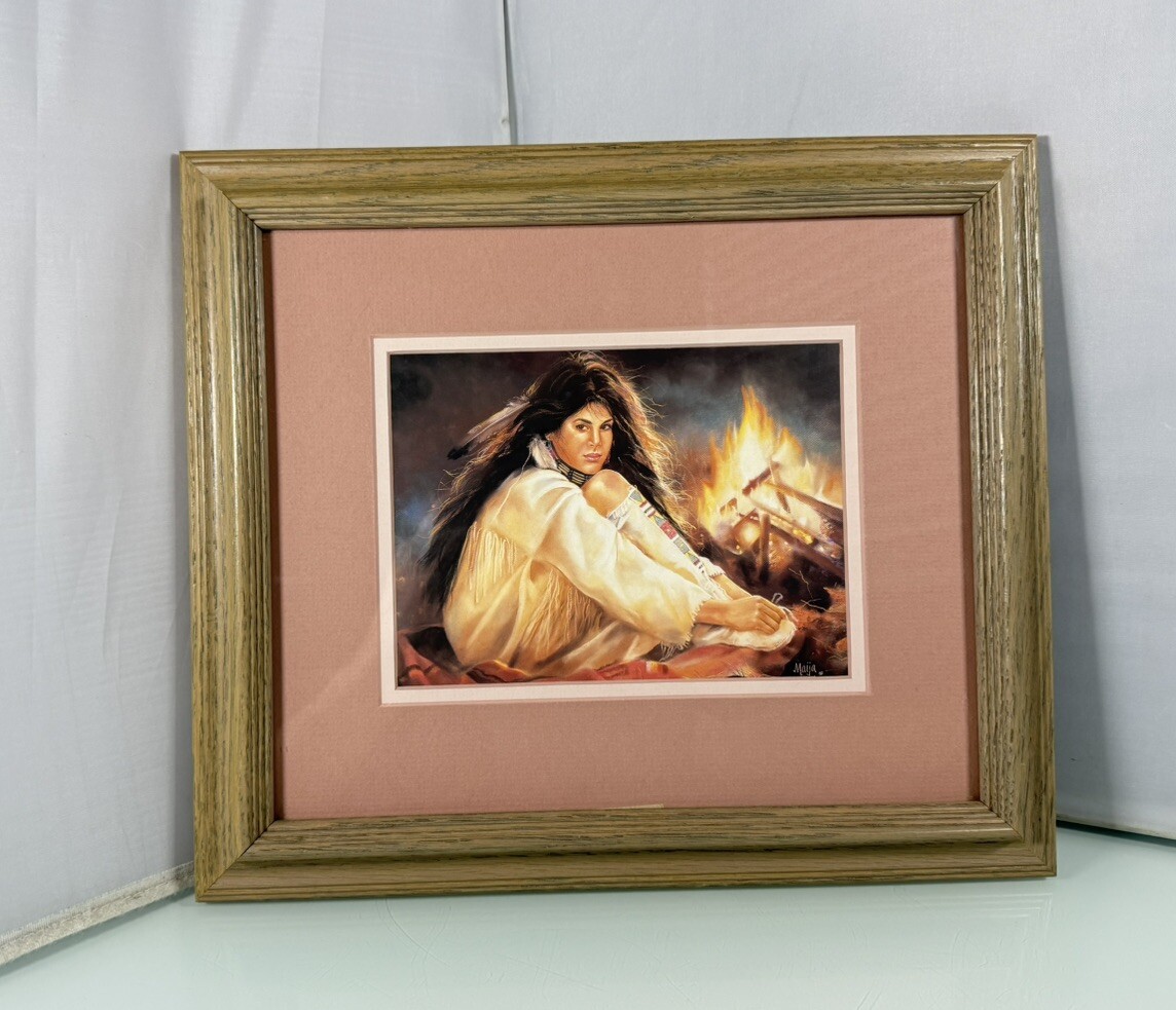 Maija Night Spirits Native American Maiden By The Fire Art Print