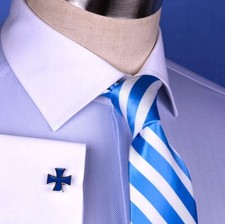 Light Blue Dress Shirt Dignified Herringbone Twill Formal Business French Cuff