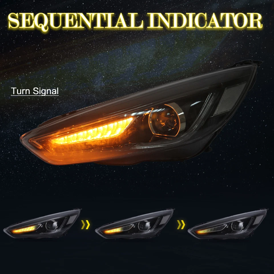 VLAND Headlights Fit For Ford Focus 2015-2018 Sedan/Hatchback Sequential Signa 2 - image 4 of 4