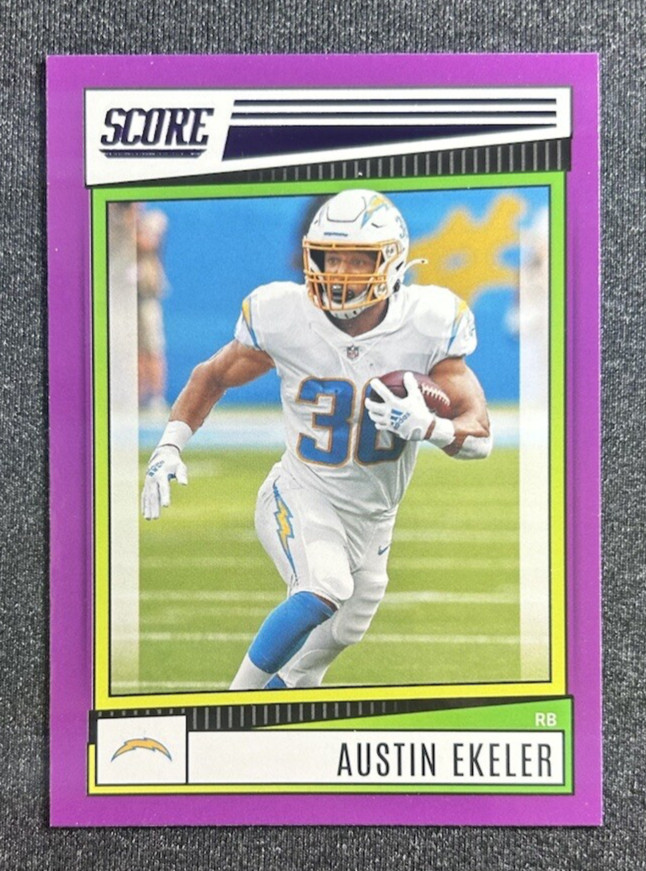 2022 Score Football Austin Ekeler Purple Foil Parallel SP Chargers #137