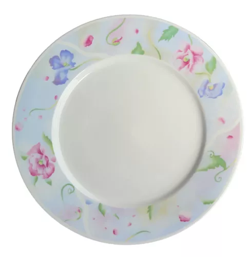 Lynns Floral Rhapsody LN418 Fine China White Pink Blue Rim 10.5" Dinner Plate 