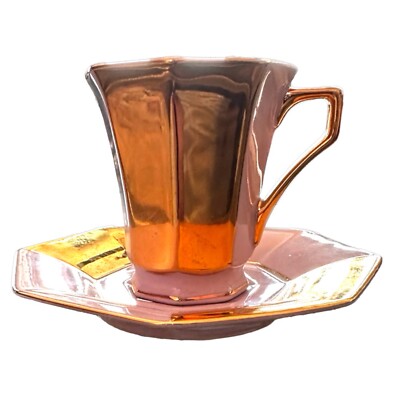 LEANDER 1946 pink gold porcelain demitasse cup and saucer by L