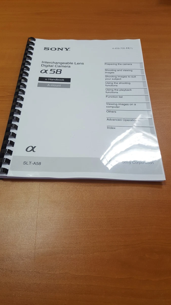 SONY SLT A58 CAMERA FULLY PRINTED INSTRUCTION MANUAL USER GUIDE.