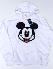Disney Women's Hoodie White Knit Mickey Mouse Pullover Cotton Blend Sz L