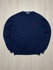 Polo by Ralph Lauren Men's Navy Blue Cotton Crewneck Sweater Size L Red Pony